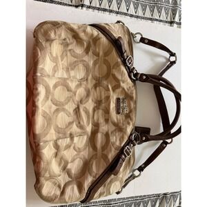 Coach Madison Op Art Audrey Satchel Khaki Brown Jacquard Handbag 14294